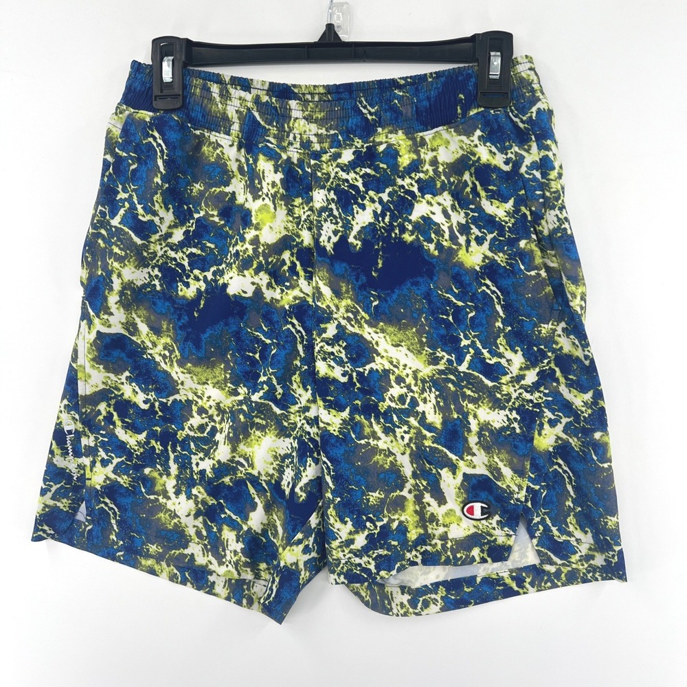 Champion Mens Athletic Shorts Blue Green Marble Print Size‎ S